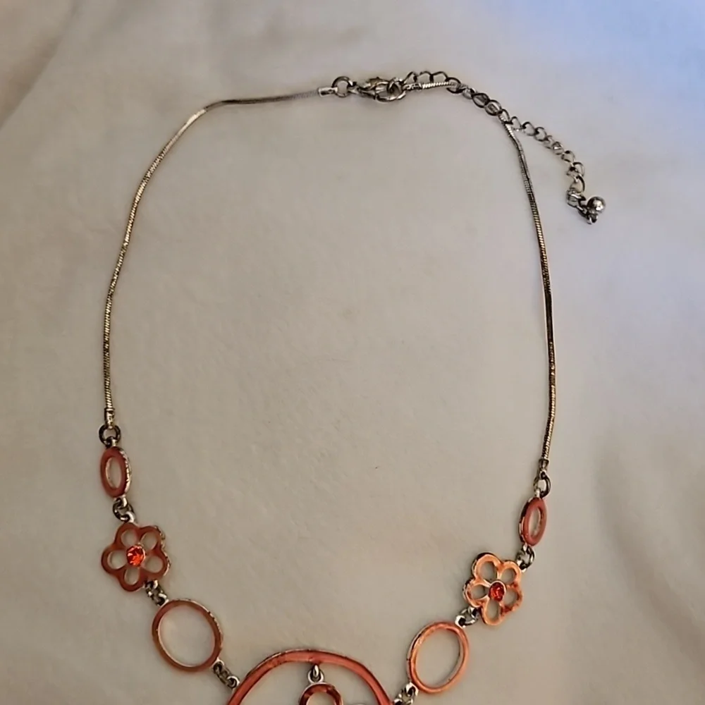 3/$30 Vintage Pink Floral Circles Snake Chain Necklace